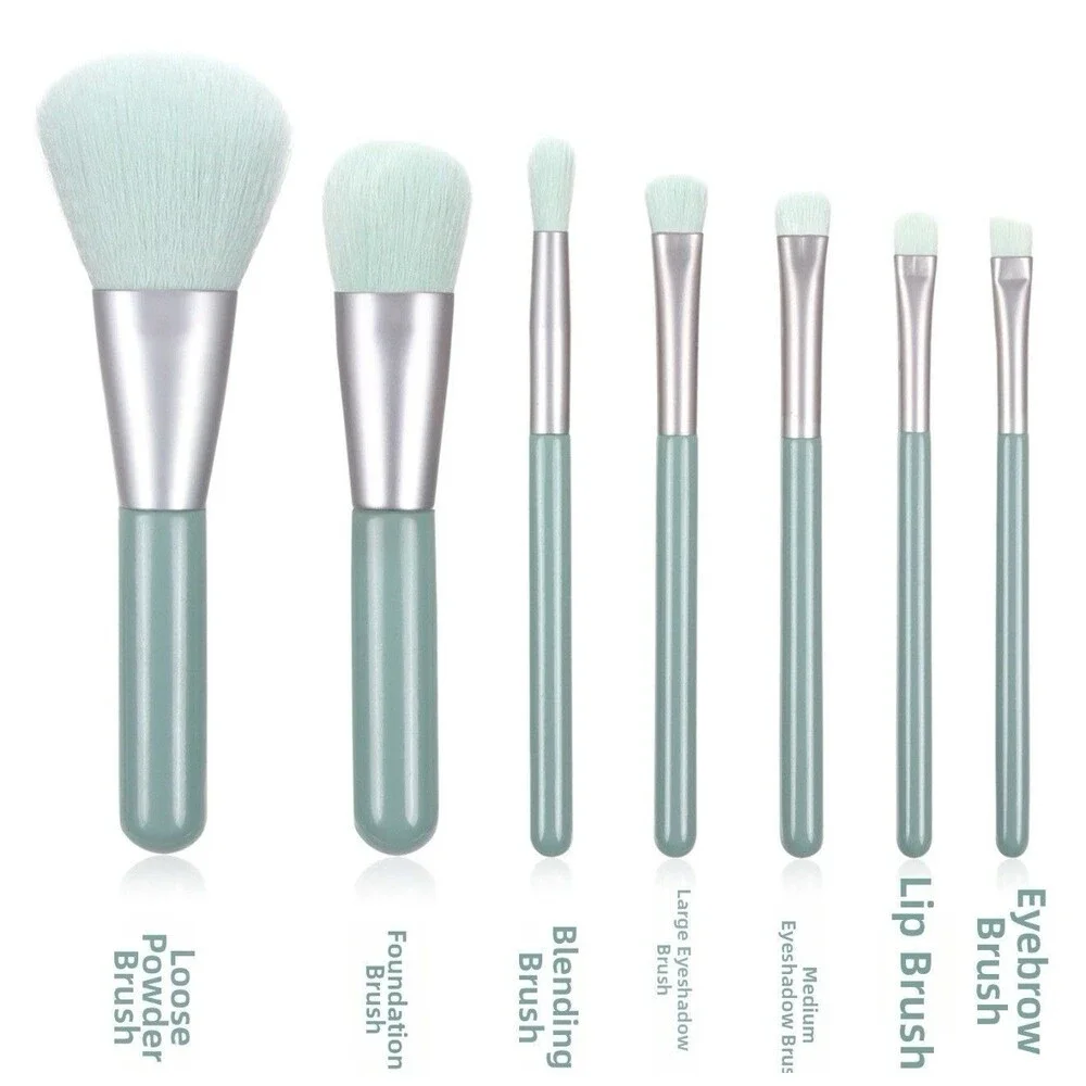 Professional 7-Piece Makeup Brush Set With Travel Case Pastel Green NEW